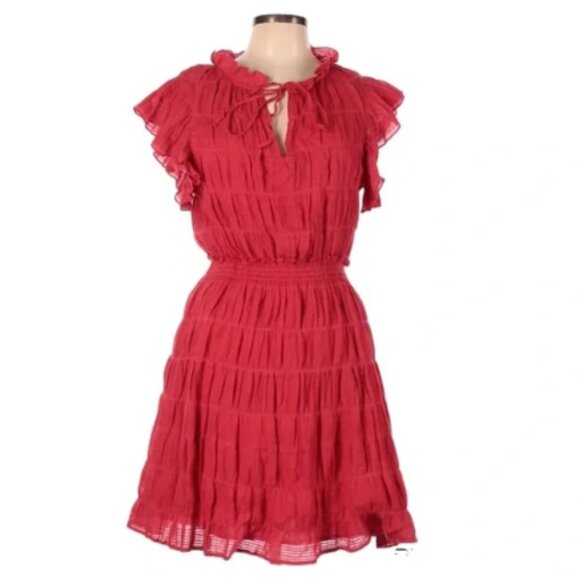 Max Studio Red Ruffle Mini Dress with Flutter Sleeves Size Small - Picture 2 of 10